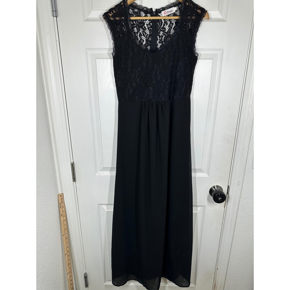Often Maxi Dress Womens Large Black Lace Bodice Chiffon Skirt Formal Evening